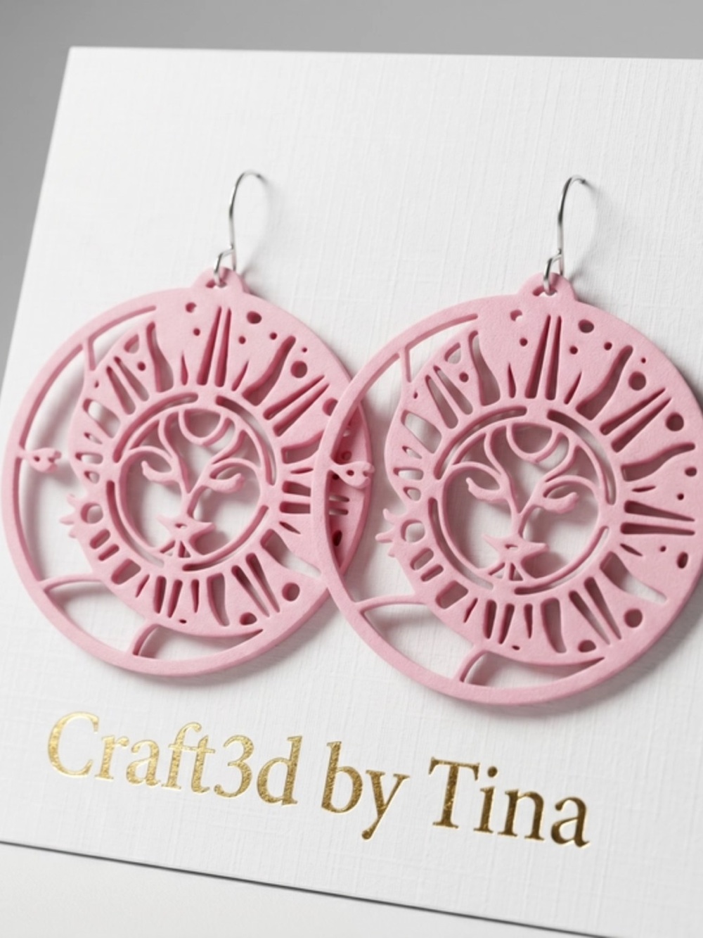 Pink Sun Face Dangle Earrings